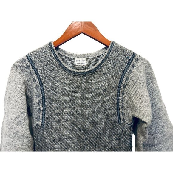 Handmade Knitted A-Line Dress Wool 3/4 Sleeves Gray Color-block Size Small - Picture 2 of 9